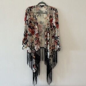 DG2 Velveteen Floral Fringe Kimono Sz  XS